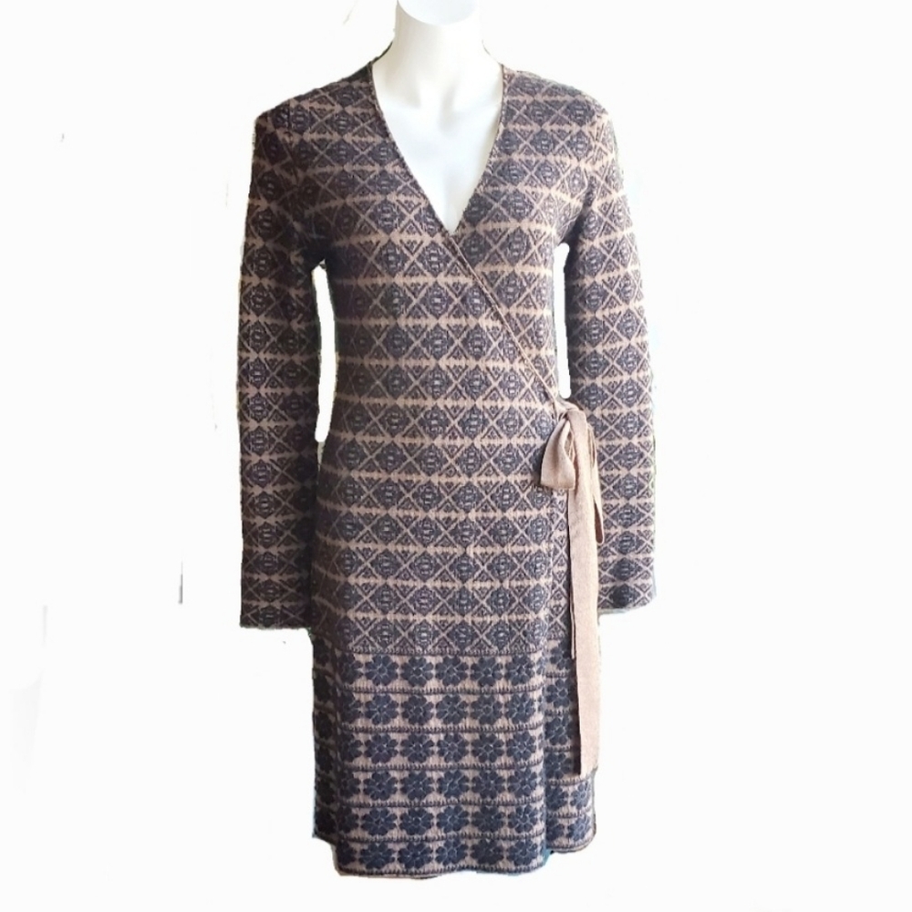Bruno Manetti Virgin Wool Blend Wrap Sweater Knit Dress Made In Italy Size 44